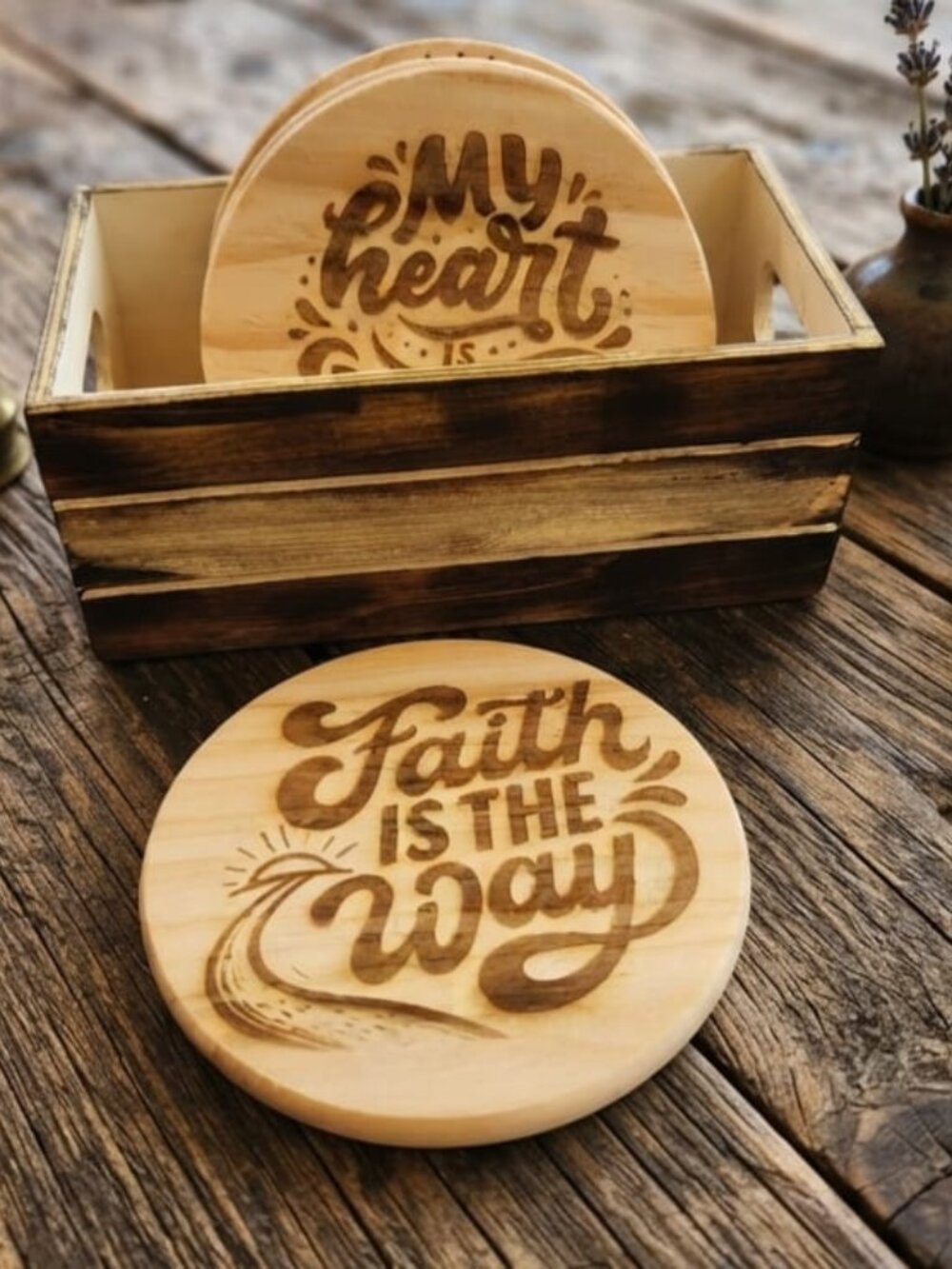 Inspirational wooden Coaster Set of 4